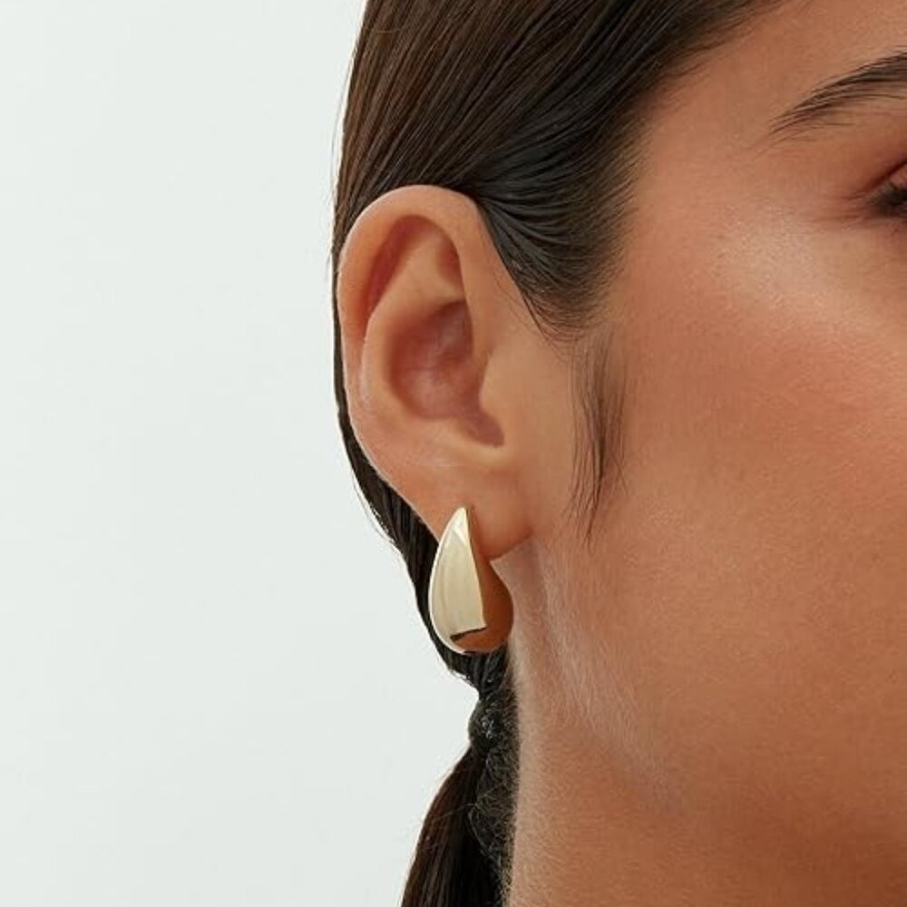 14K Gold Plated Hollow Hoop Earrings for Women – Lightweight Chunky Hoops